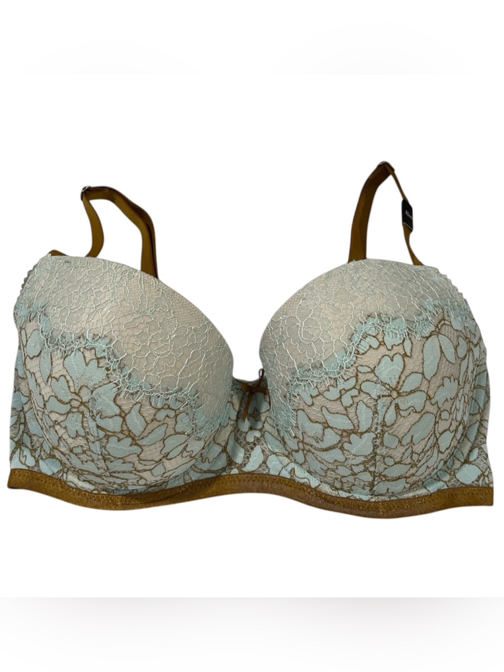Victoria’s Secret Dream Angels Lined Demi Bra | Light Blue & Tan Lace | 32DD NWT